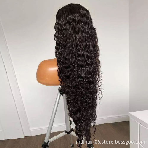 Factory wholesale 10a grade raw unprocessed indian human hair wig cuticle aligned water wave lace front wig